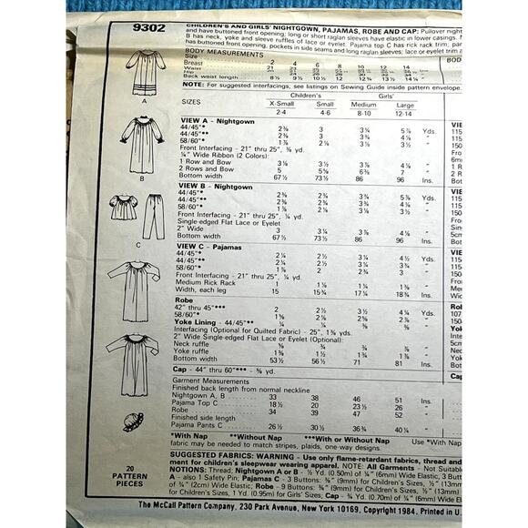 McCalls 9302 Sewing pattern nightgown Pajama robe cap size medium - Picture 4 of 5
